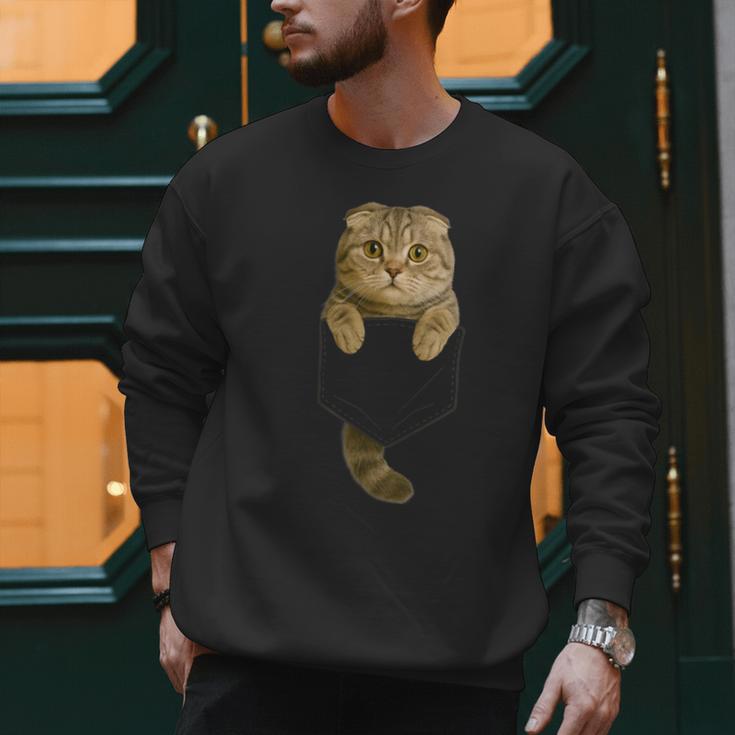 Scottish Fold Cat Pocket Cat Mom Cat Dad Cat Lover Men Sweatshirt