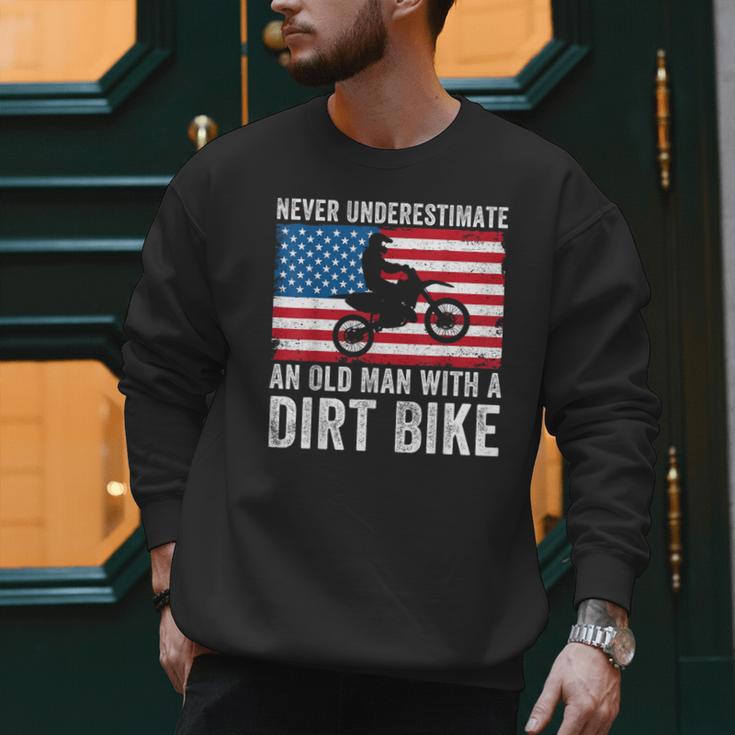 Never Underestimate An Old Man With A Dirt Bike Grandpa Dad Men Sweatshirt