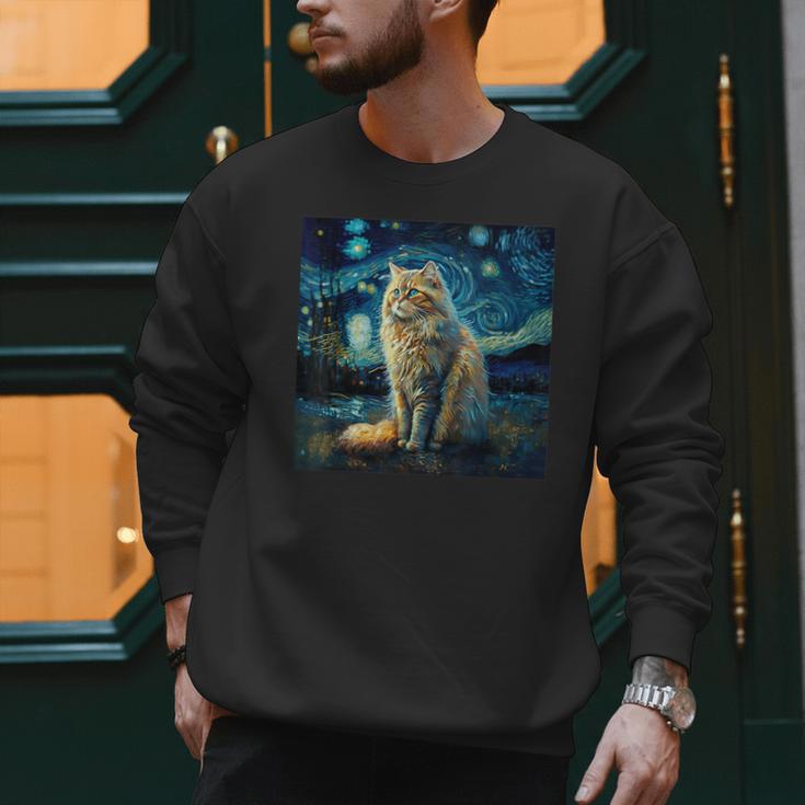 Van Gogh Starry Night Cat For Cat Lover Cat Mom And Cat Dad Men Sweatshirt