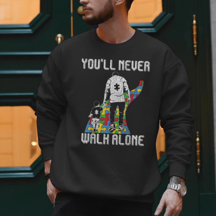 Vintage Father Son Family Autistic Kids Autism Awareness Dad Men Sweatshirt