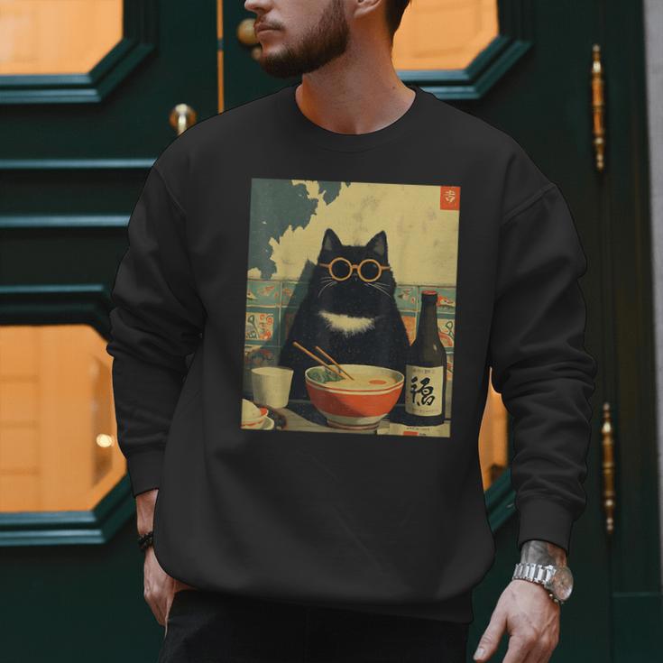 Vintage Japanese Cat Ramen Cat Dad Retro Graphic Women Men Sweatshirt Vintage Japanese Cat Ramen Cat Dad Retro Graphic Women Men Sweatshirt