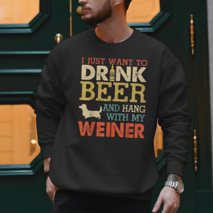 Weiner Dachshund Dad Drink Beer Hang With Dog Vintage Men Sweatshirt