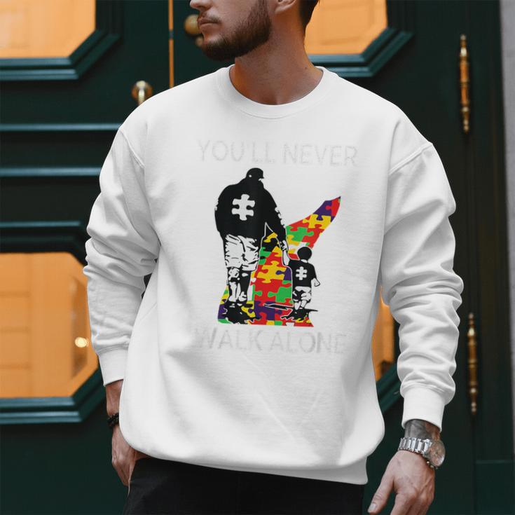Autism Dad Support Alone Puzzle You'Ll Never Walk Premium Tri-Blend Men Sweatshirt