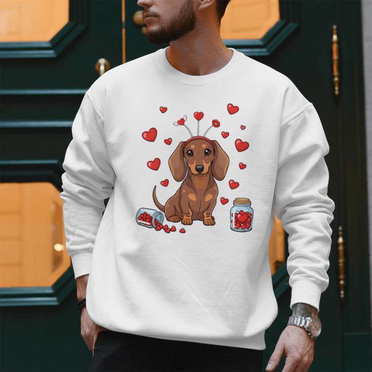 Cute Dachshund Valentine's Day Heart Love Dog Mom Dog Dad Men Sweatshirt