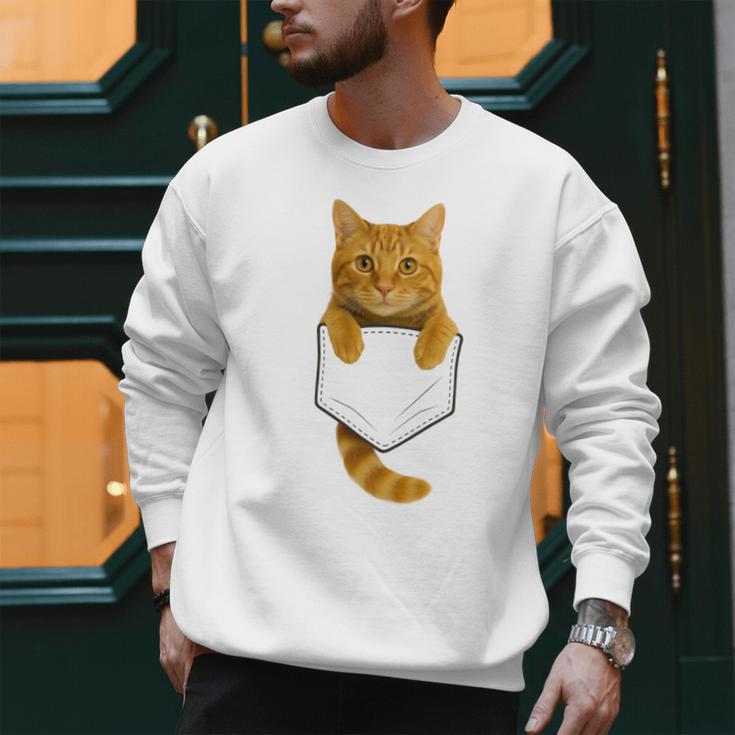 Cute Tabby Cat Pocket Cat Mom Cat Dad Cat Lover Men Sweatshirt