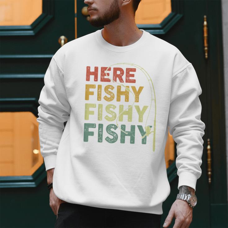 Fishing Here-Fishy Bass Fish Dad Men Sweatshirt Fishing Here-Fishy Bass Fish Dad Men Sweatshirt