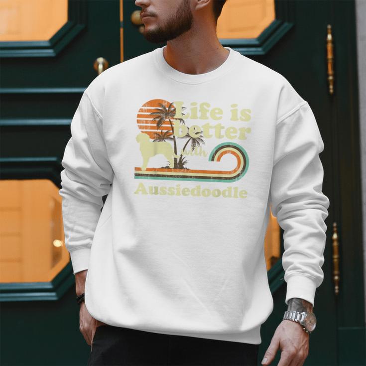 Life Better Aussiedoodle Vintage Dog Mom Dad Men Sweatshirt
