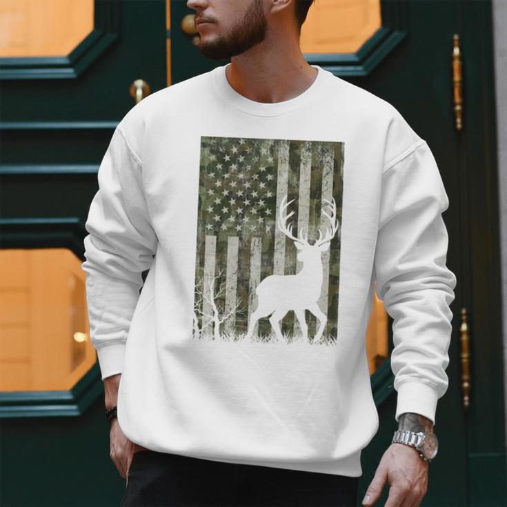 US Flag Deer Elk Buck Camoflage Hunting Hunter Dad Grandpa Men Sweatshirt