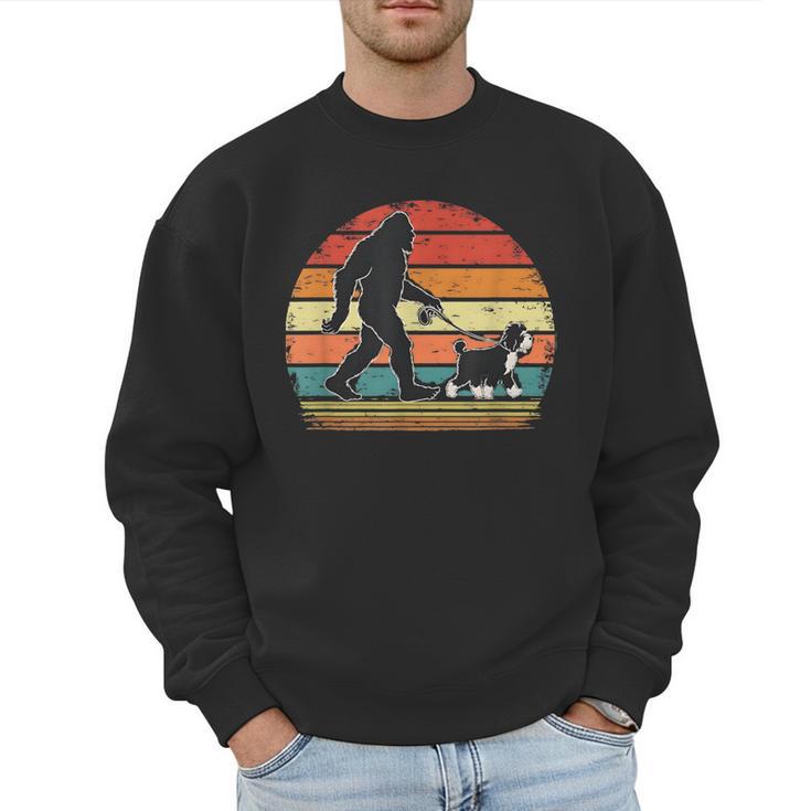 Bigfoot Walking a Dog Bernedoodle Dog Dad Men Sweatshirt