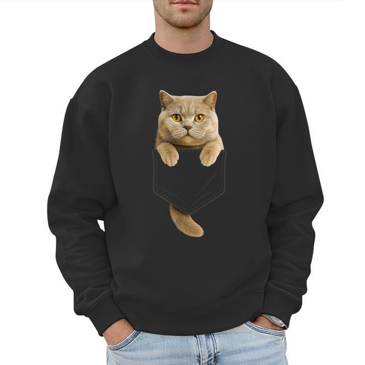 British Shorthair Cat Pocket Cat Mom Cat Dad Cat Lover Men Sweatshirt