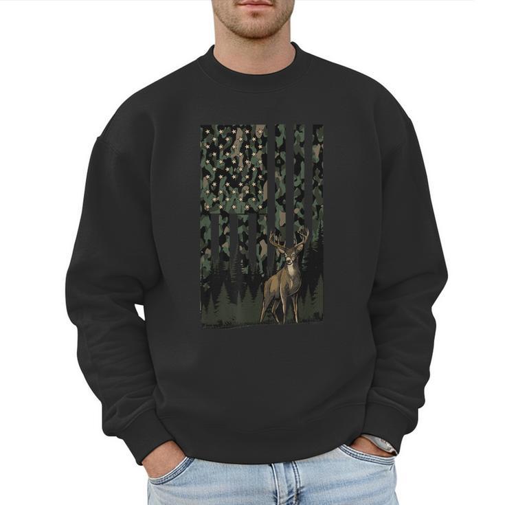 Camo Deer American Flag Graphic Hunting Men Dad Boys Men Sweatshirt