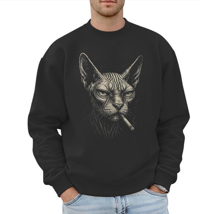 Cigarette Smoking Sphynx Cat Meme Stupid For Dad Men Sweatshirt