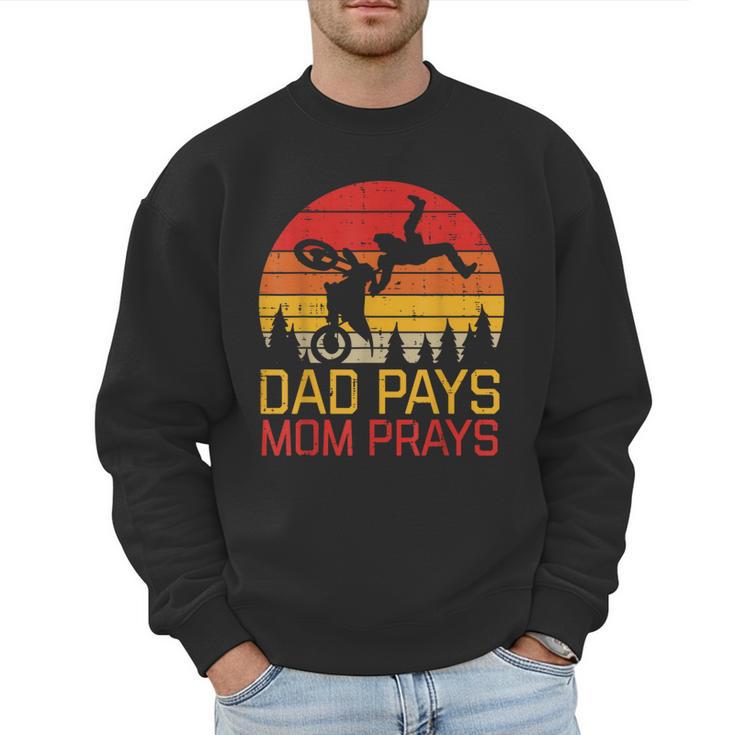 Dad Pays Mom Prays Dirt Bike Retro Motocross Boys Kids Men Sweatshirt