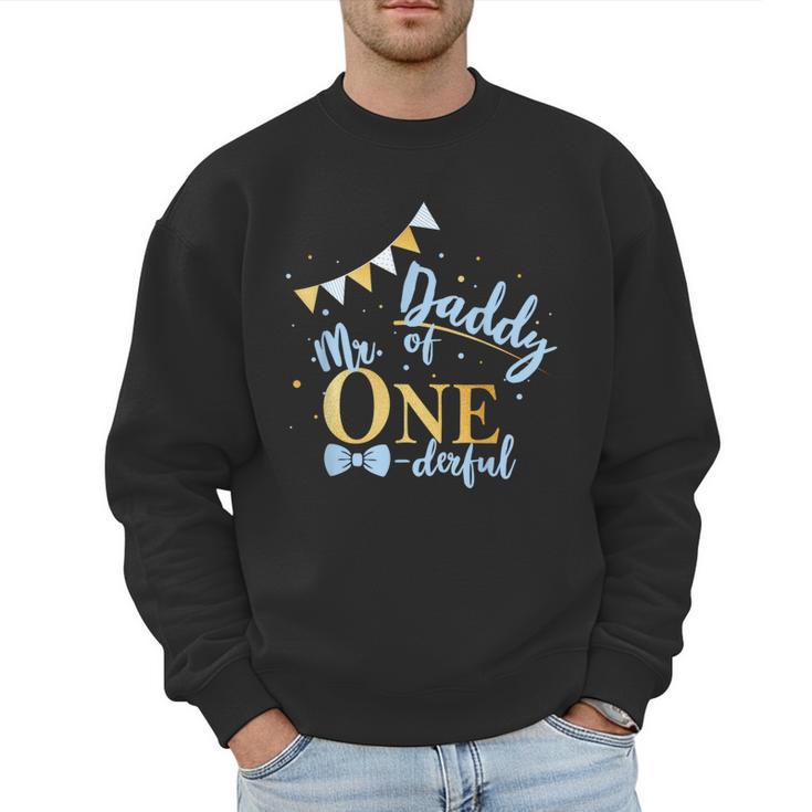 Daddy Of Mr One-Derful Party Blue-Gold Dad Boy 1st Birthday Men Sweatshirt