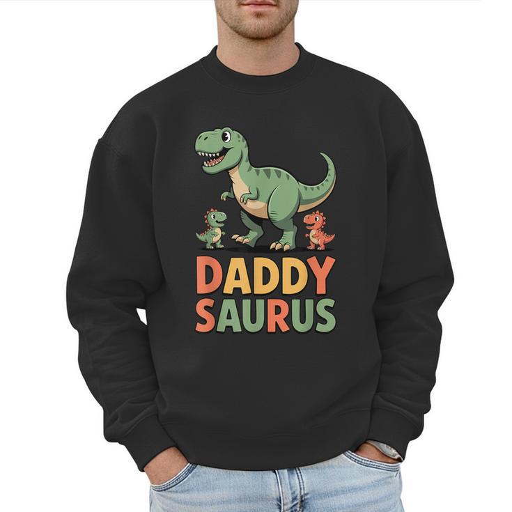 Daddy Saurus Dinosaur Dad Of Two Kids Dino Family Men Sweatshirt