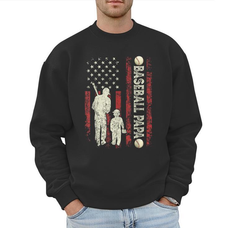 Father's Day Baseball Papa USA Flag Dad Men Baseball Men Sweatshirt
