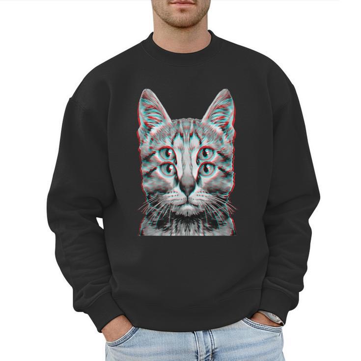 Glitch Weird Cat Kitten Optical Illusion Cat Mom Dad Men Sweatshirt