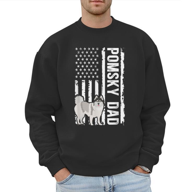 Pomsky Dad American Flag Pomsky Owner Pomsky Lover Men Sweatshirt