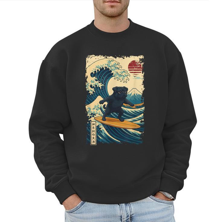 Pug Japanese Kanagawa Wave Surfing Japan Mom Dad Kids Men Sweatshirt