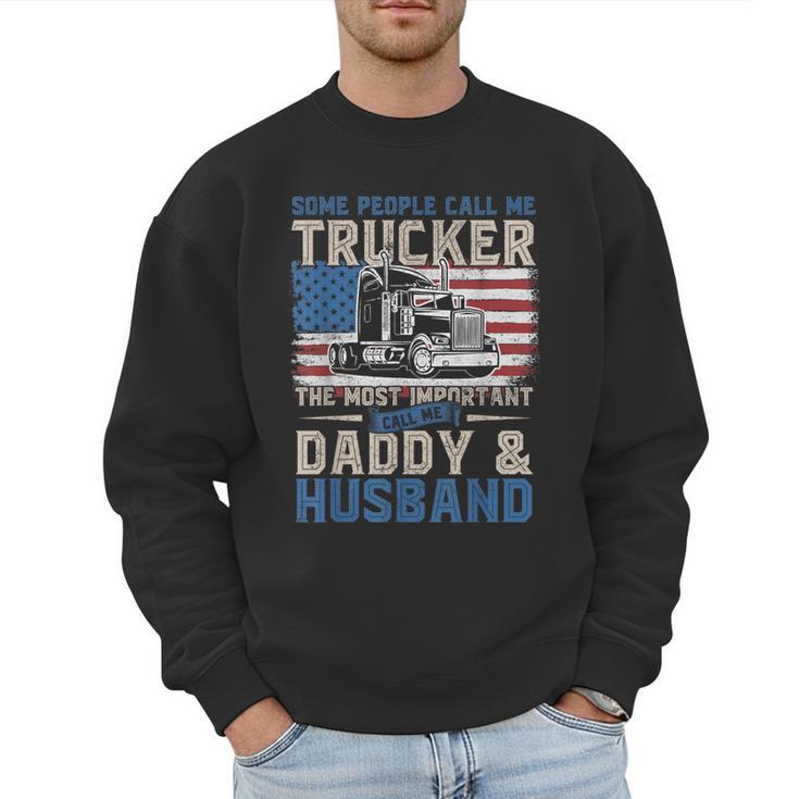 Semi Truck Driver Trucker Daddy Husband US American Flag Men Sweatshirt