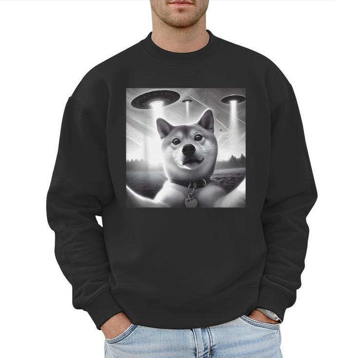 Shiba Inu Dog Dad Mom Graphic Selfie UFOs Weird Aliens Men Sweatshirt
