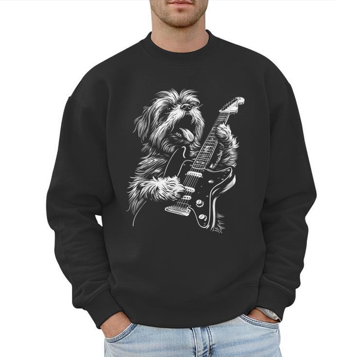 Shih Tzu Dog Playing Electric Guitar Rock Dog Dad Men Women Kids Men Sweatshirt