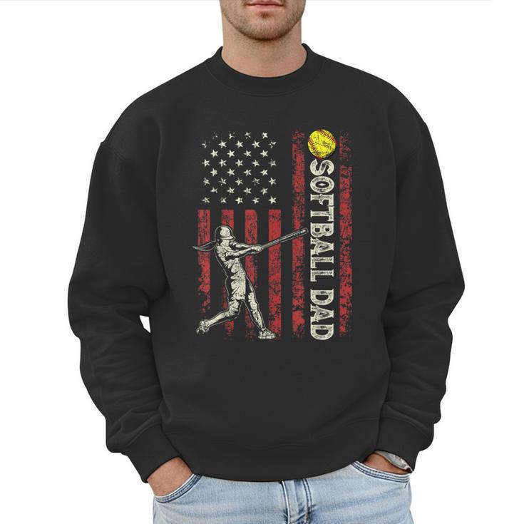 Softball Dad US Flag For Dad Men Patriotic Fathers Day Men Sweatshirt