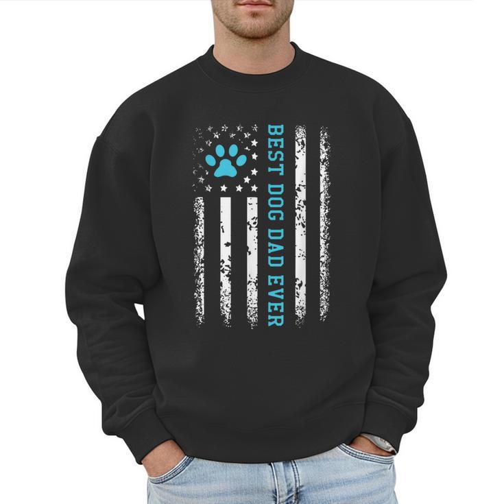 USA Flag Best Dog Dad Ever American Puppy Lover Paw Men Sweatshirt