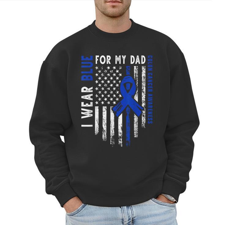 I Wear Blue For My Dad Colon Cancer Awareness Blue USA Flag Men Sweatshirt
