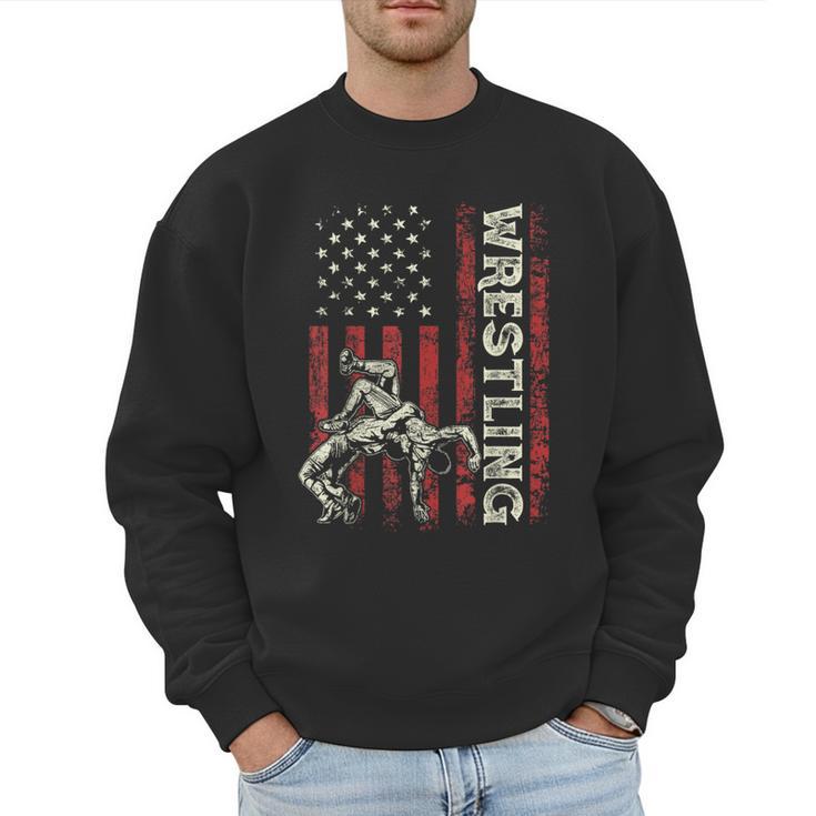 Wrestling US Flag Dad Wrestler Patriotic 4th Of July Men Sweatshirt