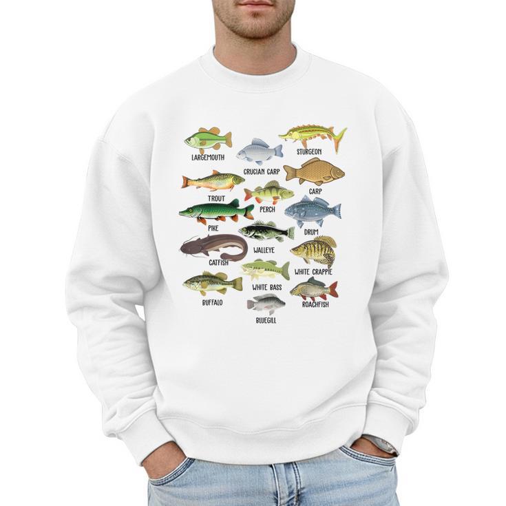 Fishing-Shirt Types Of Freshwater Bass Fish Dad Jokes Men Sweatshirt