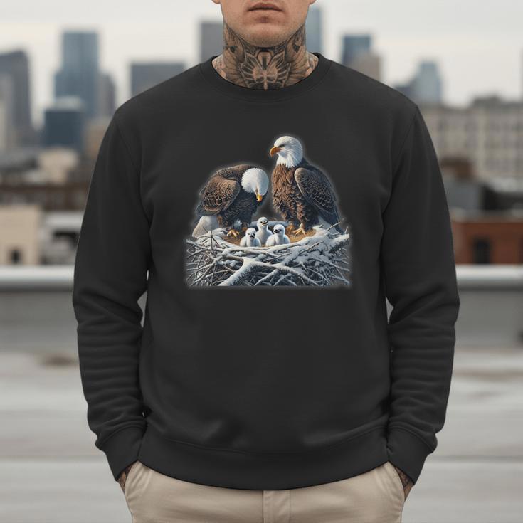 Bald Eagle Dad Mom Three Eaglet Chicks Babies In The Nest Men Sweatshirt