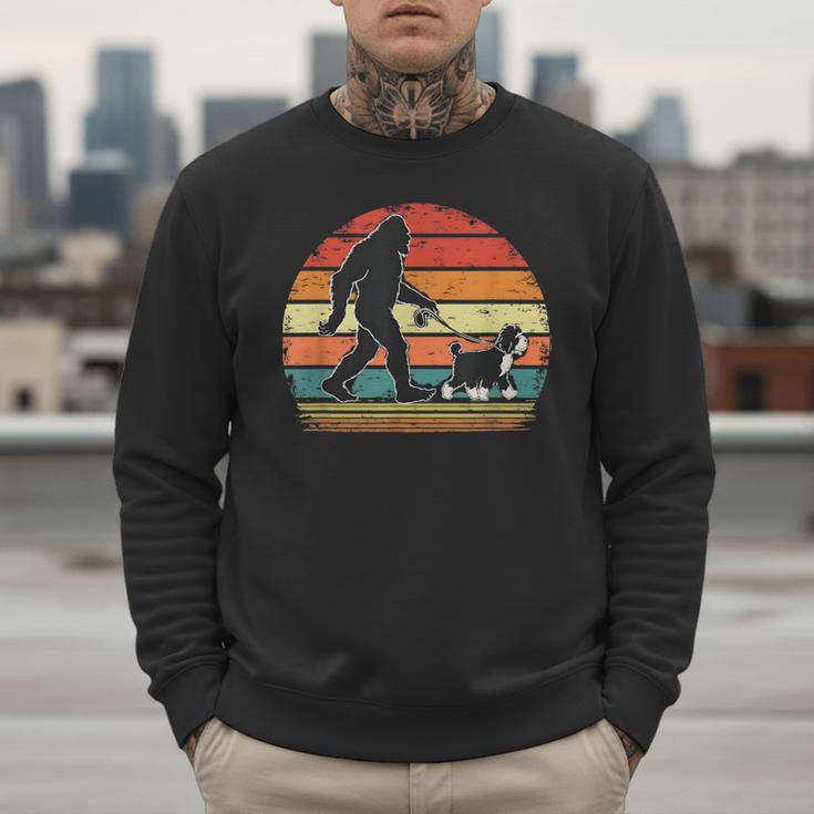 Bigfoot Walking a Dog Bernedoodle Dog Dad Men Sweatshirt