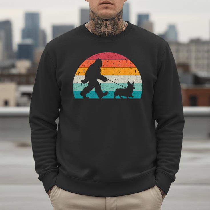 Bigfoot Walking a Dog Corgi Lovers Dog Dad Men Sweatshirt