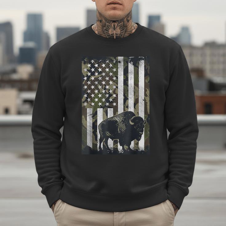 Camo USA Flag Bison Camouflage Hunting Wildlife Hunter Dad Men Sweatshirt Camo USA Flag Bison Camouflage Hunting Wildlife Hunter Dad Men Sweatshirt