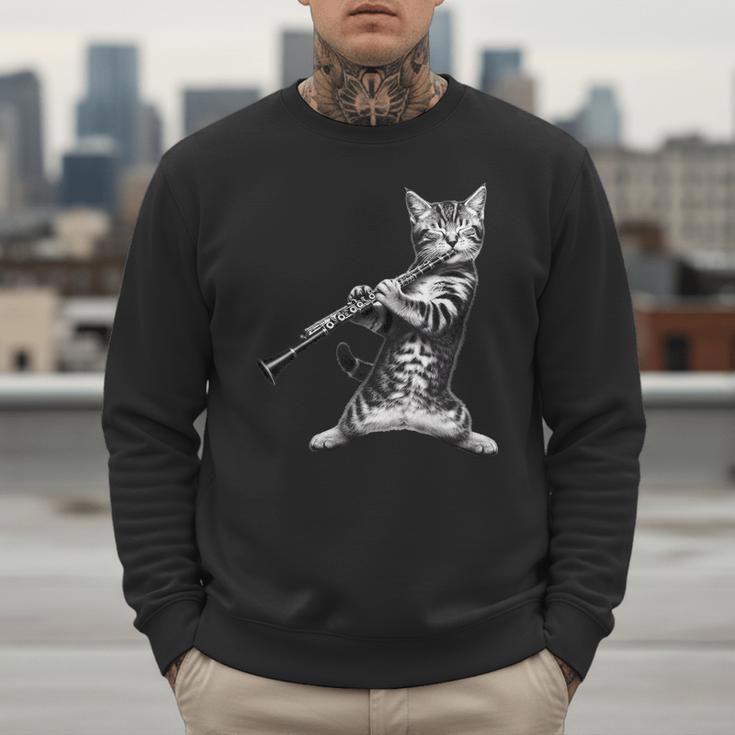 Cat Playing The Clarinet For Cat Lover Cat Mom Cat Dad Men Sweatshirt