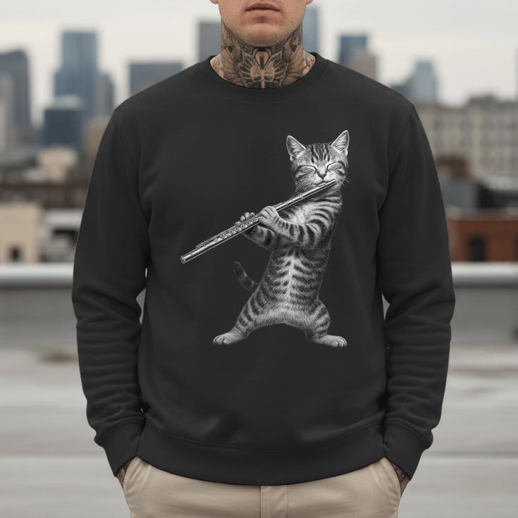 Cat Playing Flute For Cat Lover Cat Mom Cat Dad Men Sweatshirt