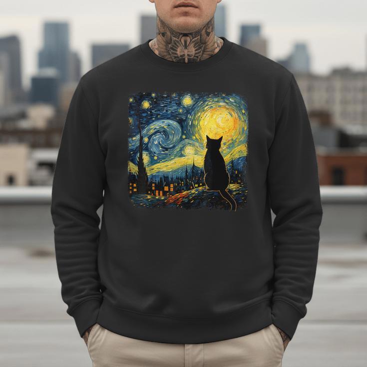 Cat Starry Night Van Gogh Cat For Cat Lover Cat Mom Cat Dad Men Sweatshirt