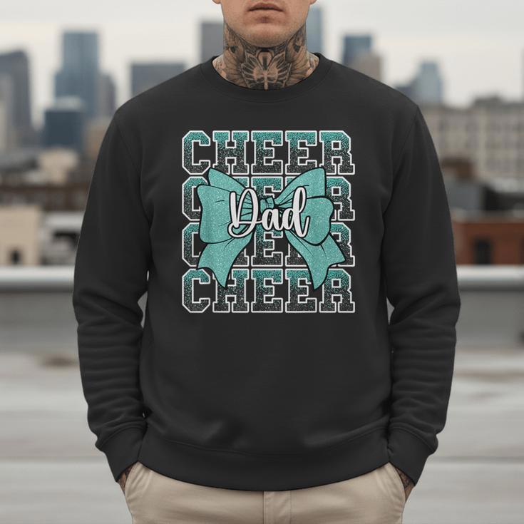 Cheer Dad Daddy Bow Sport Cheerleader Cheerleading Teal Blue Men Sweatshirt