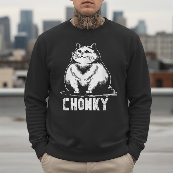 Chonk Fat And Hairy Cat Cats Kittens Dad Graphic Mom Funny Men Sweatshirt