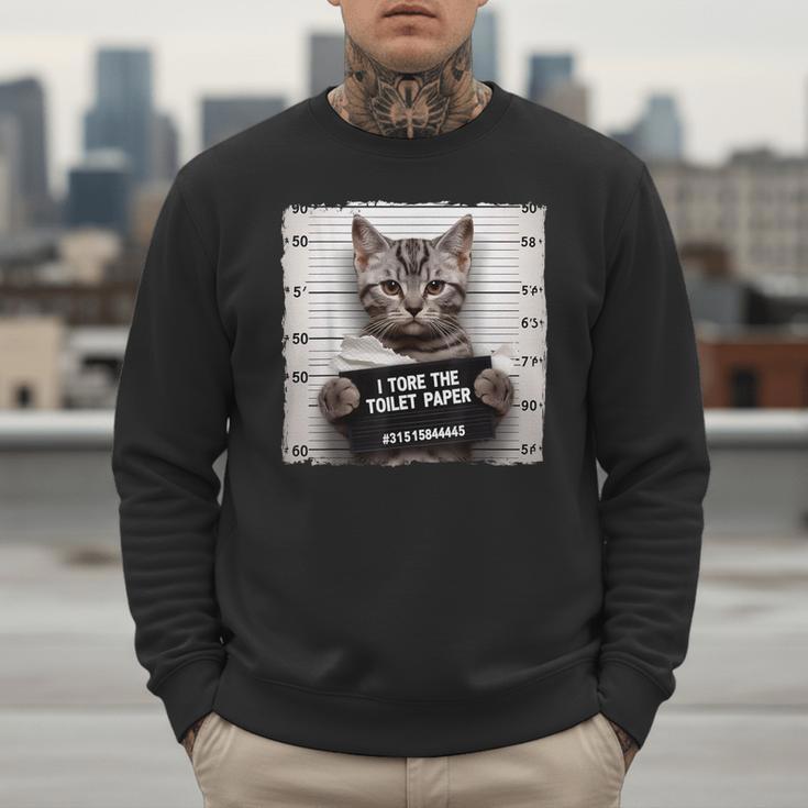 Cute Cat Mugshot Humorous Cat For Cats Lover Cat Mom Cat Dad Men Sweatshirt