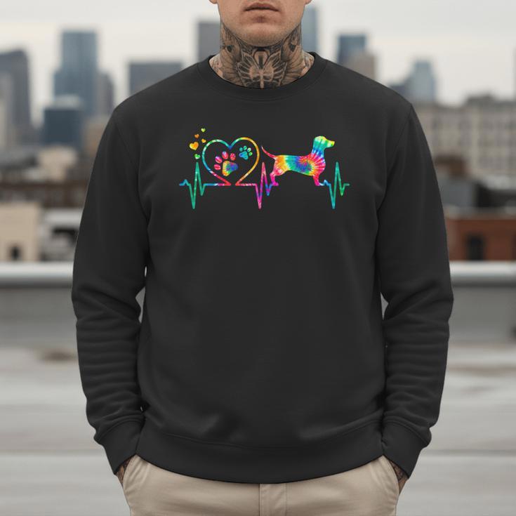 Dachshund Doxie Weenie Mom Dad Heartbeat Tie Dye Dog Men Sweatshirt