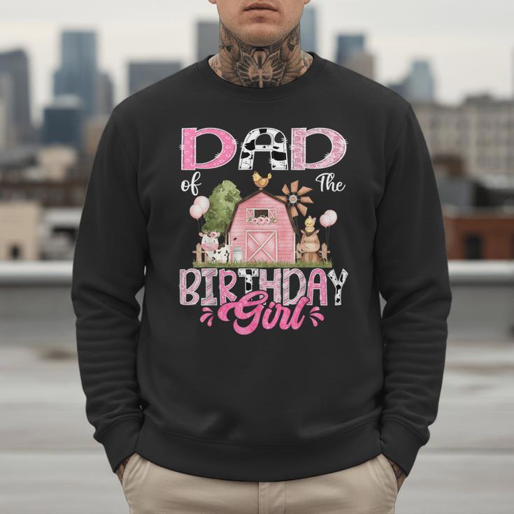 Dad Of The Birthday Girl 1St Birthday Pink Cow Farm Men Sweatshirt