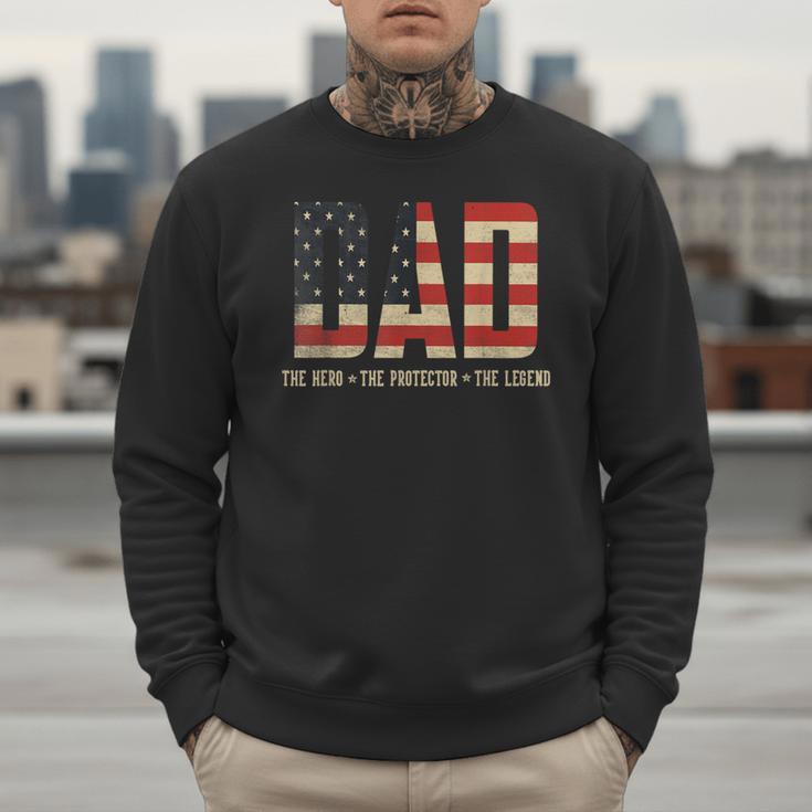Dad Protector Hero Legend USA Flag Dad Father's Day Men Sweatshirt