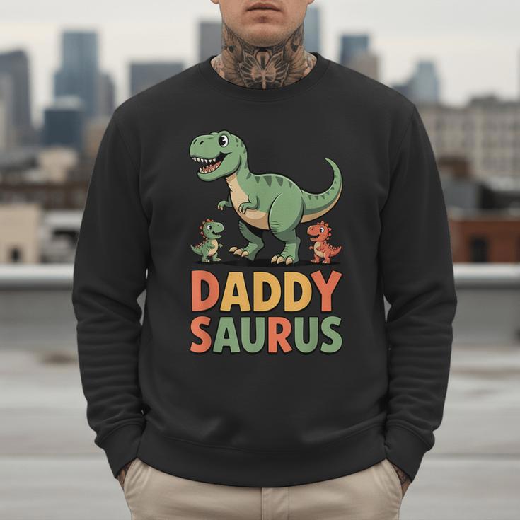 Daddy Saurus Dinosaur Dad Of Two Kids Dino Family Men Sweatshirt