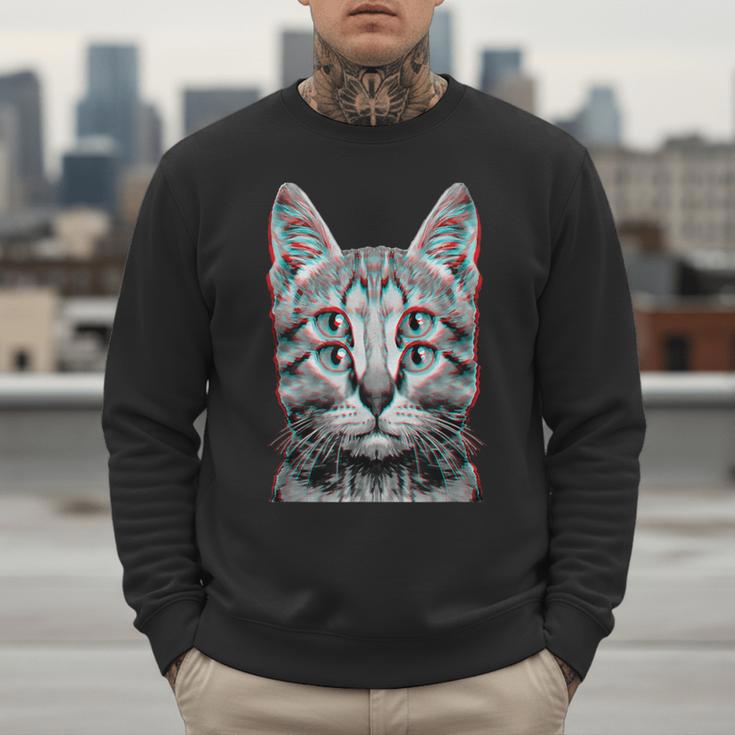 Glitch Weird Cat Kitten Optical Illusion Cat Mom Dad Men Sweatshirt