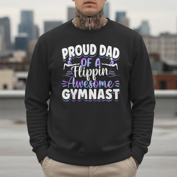 Gymnastics Watercolor Proud Dad Of A Flippin Awesome Gymnast Men Sweatshirt