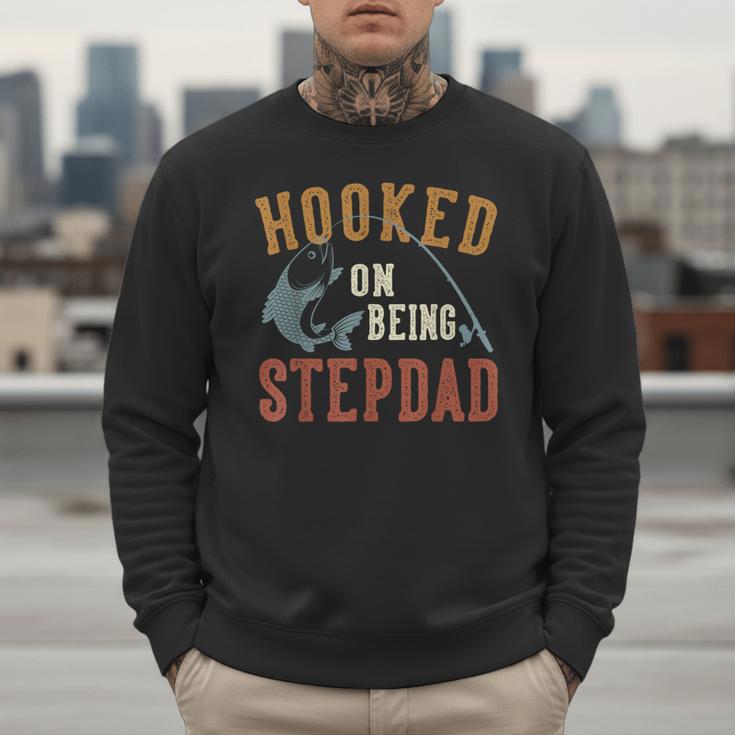 Hooked On Being Stepdad Father's Day Fishing Stepdad Men Sweatshirt