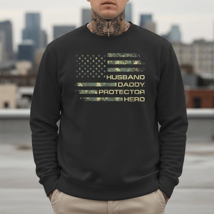 Husband Daddy Protector Hero Fathers Day Camo American Flag Men Sweatshirt