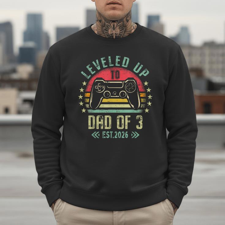 I Leveled Up To Dad Of 3 2026 Promoted To Dad Of Three Kids Men Sweatshirt